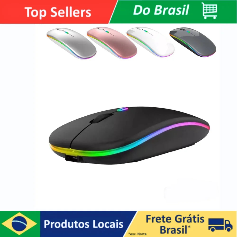 Mouse Wireless Recarregável Led Rgb 2.4 Ghz Sem Fio