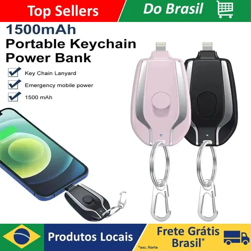 Mini chaveiro móvel de carregador portátil , bateria externa portátil de emergência para Android e telefone, banco de potência pequeno, 1500mAh