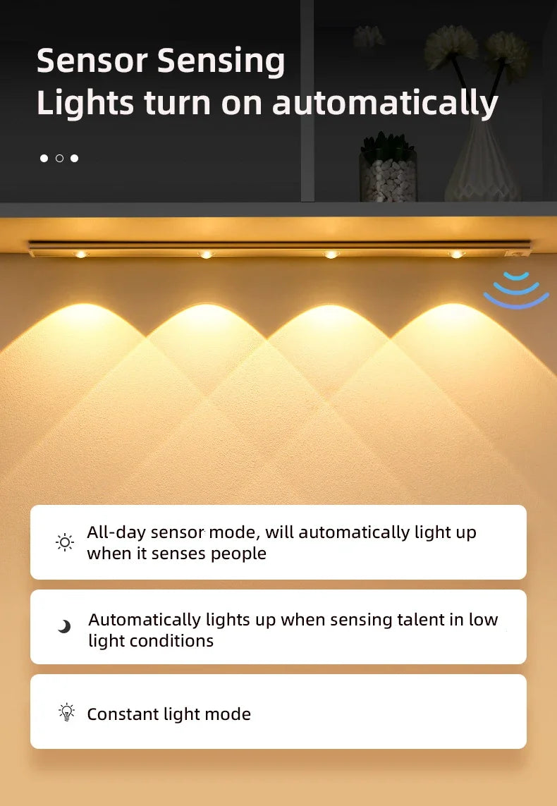Sensor de movimento LED sem fio Ultra Thin Night Light USB LED Wine cooler Light para armário de cozinha quarto guarda-roupa iluminação interna