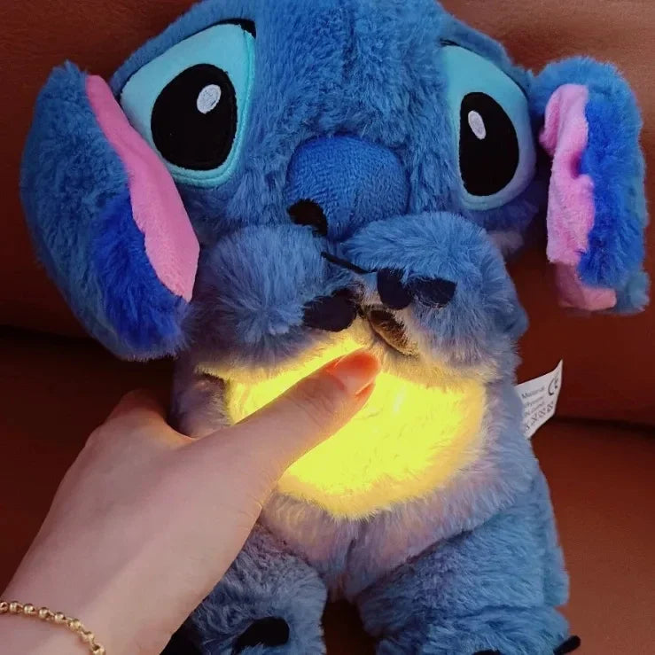 boneca de pelúcia respiração criança peluche lilo & ponto kawaii acalma brinquedo anime bebê música luz brinquedos do sono modelo presente do miúdo