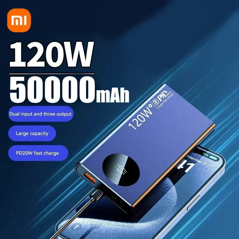 Xiaomi carregador Portátil Xiaomi 50000mAh -120W Carregamento rápido Carregador de bateria portátil de alta capacidade Moblie Powerbank para iPhone Samsung Huawei