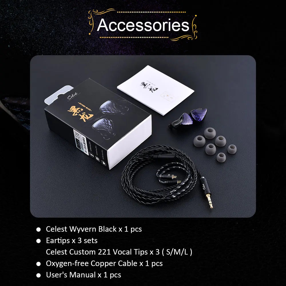 Kinera Celest Wyvern Preto Fones de ouvido intra-auriculares 10mm LCP Driver dinâmico com microfone boom destacável IEMs Cabo Fones de ouvido de áudio