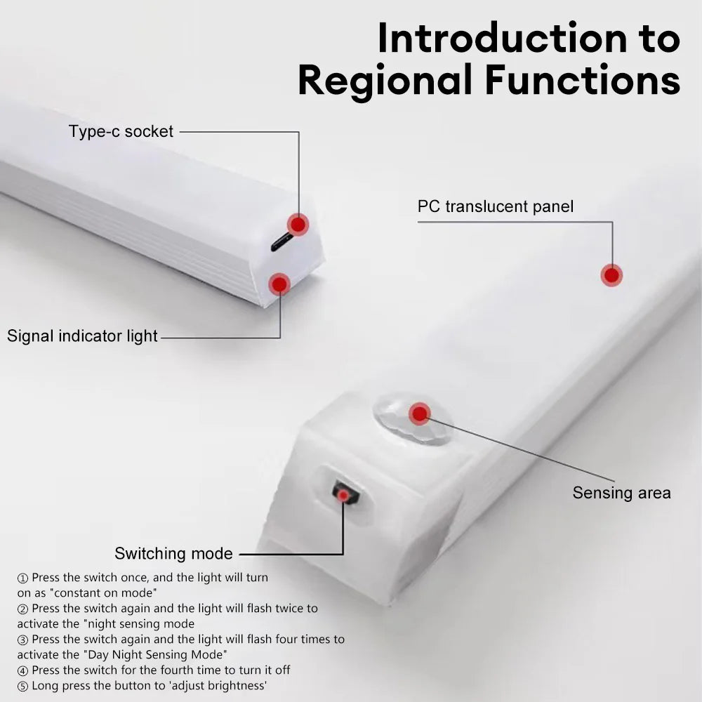 Luz LED com Sensor de Movimento | Recarga USB-C | Iluminação Sem Fio para Armários, Escadas e Cozinhas