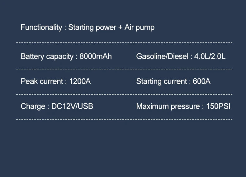 Compressor de Ar 4 em 1 | Inflador de Pneus, Power Bank (carregador portátil) e Partida Rápida, Compressor