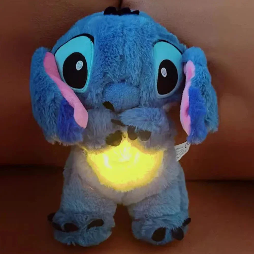 boneca de pelúcia respiração criança peluche lilo & ponto kawaii acalma brinquedo anime bebê música luz brinquedos do sono modelo presente do miúdo