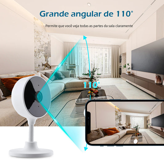 Câmera de segurança WiFi para casa, câmera inteligente sem fio para interior, babá eletrônica com câmera, visão noturna