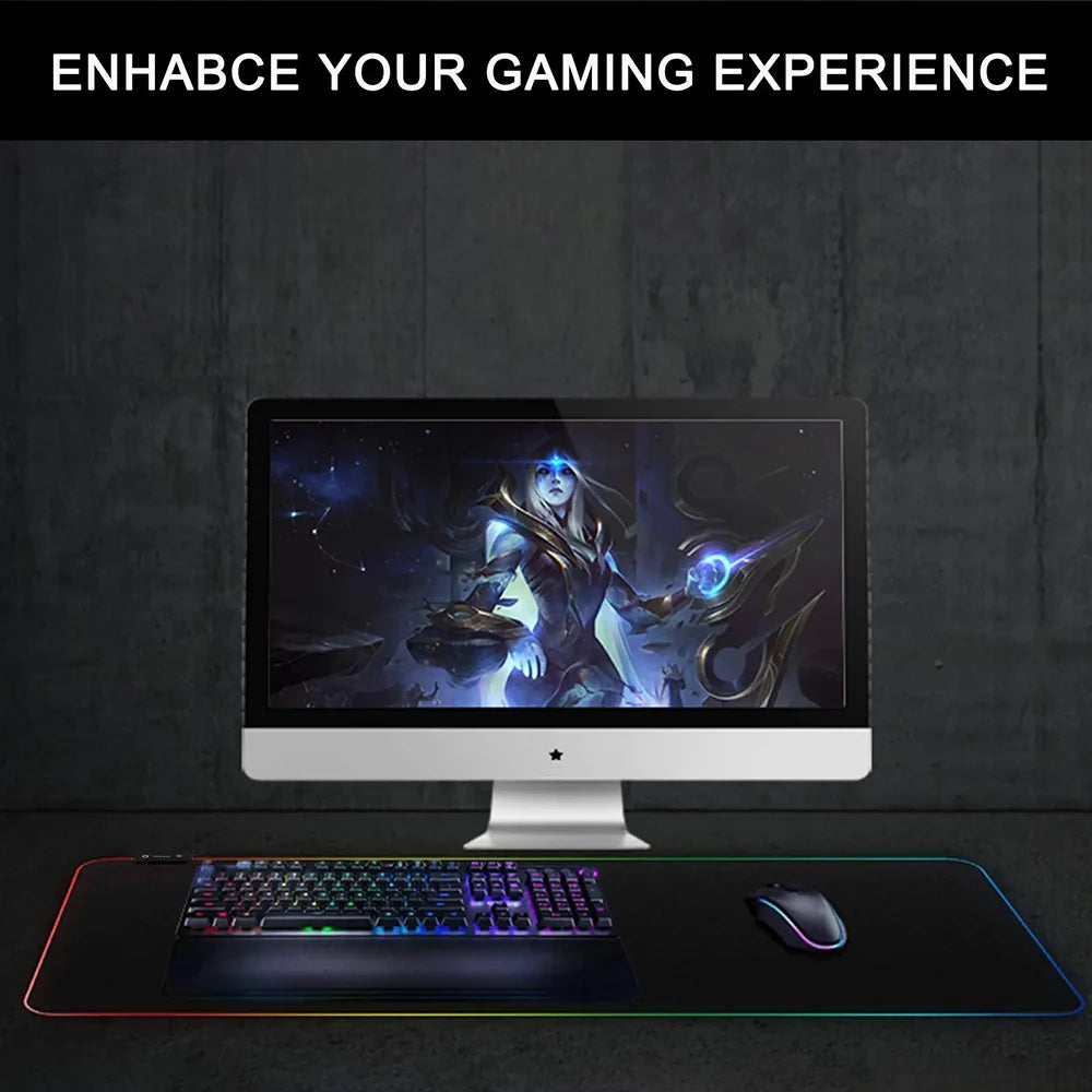 Tapete Pc - Casal de anime fofo Stitch RGB Pc Gamer Teclado Mouse Pad Mousepad LED Brilhante Mouse Mats Rubber Gaming Computer Mausepad