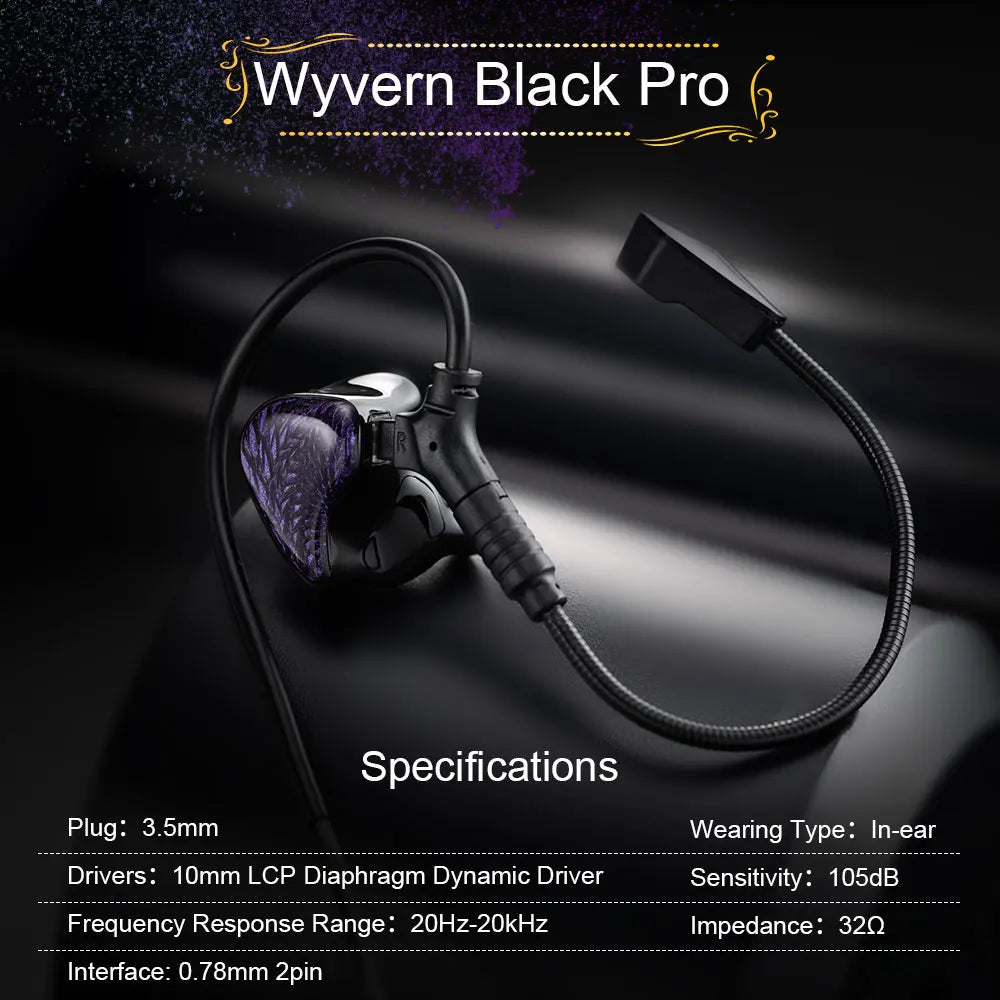 Kinera Celest Wyvern Preto Fones de ouvido intra-auriculares 10mm LCP Driver dinâmico com microfone boom destacável IEMs Cabo Fones de ouvido de áudio